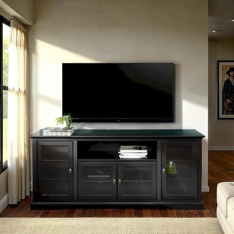 70-Inch Highboy TV Stand with Glass Doors & Cable Management, Espresso Finish, Fits TVs up to 80"