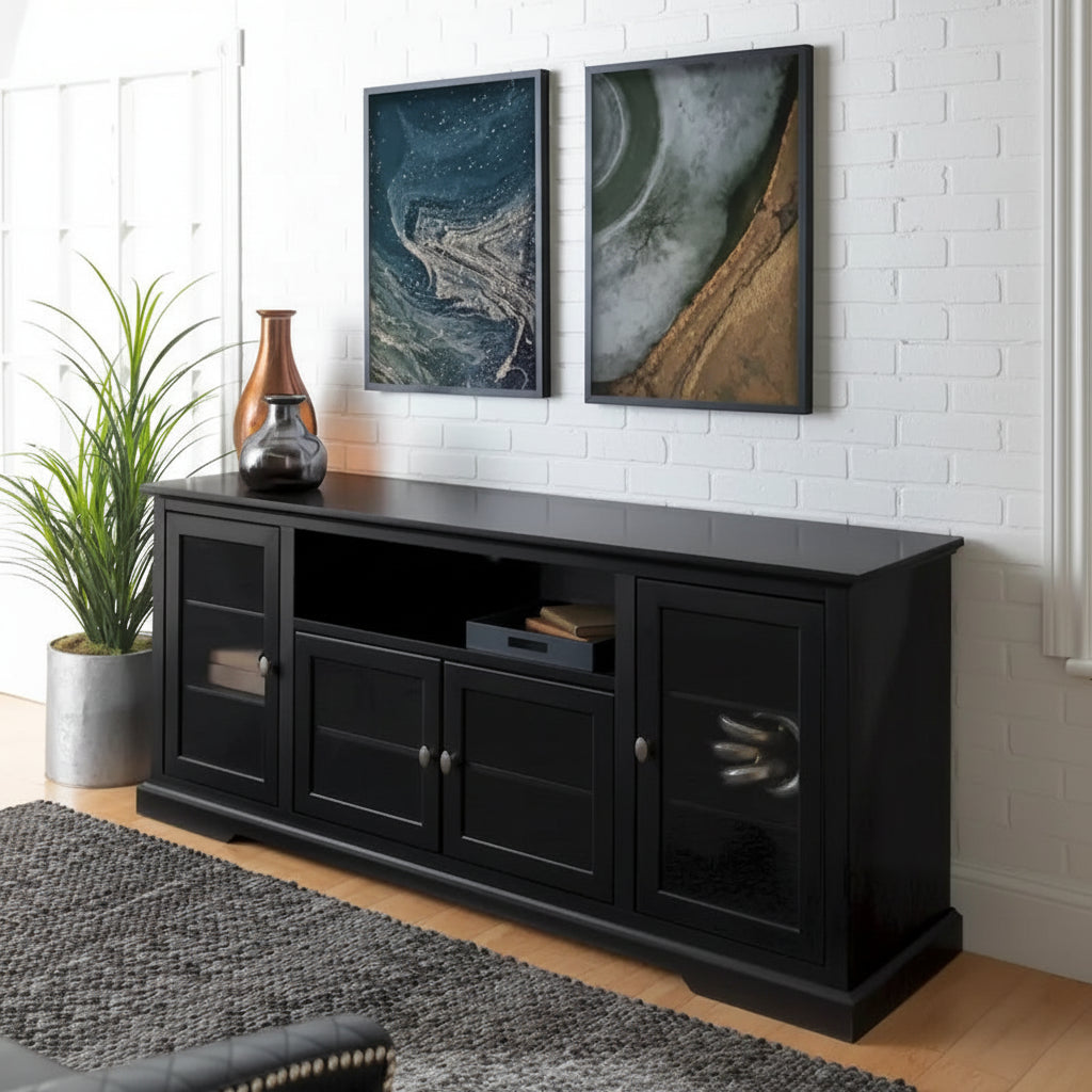 70-Inch Highboy TV Stand with Glass Doors & Cable Management, Espresso Finish, Fits TVs up to 80"