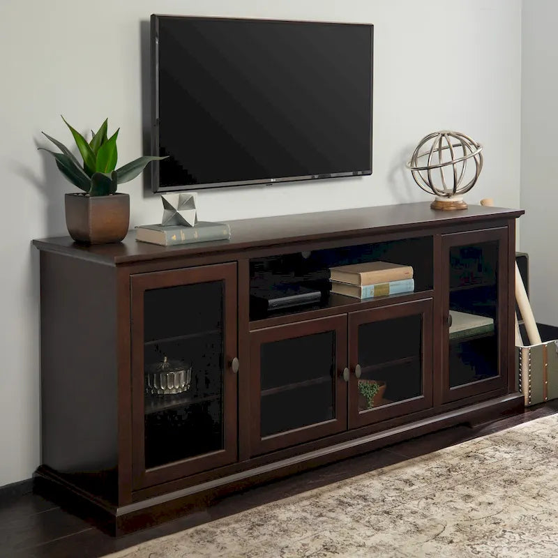 70-Inch Highboy TV Stand with Glass Doors & Cable Management, Espresso Finish, Fits TVs up to 80"