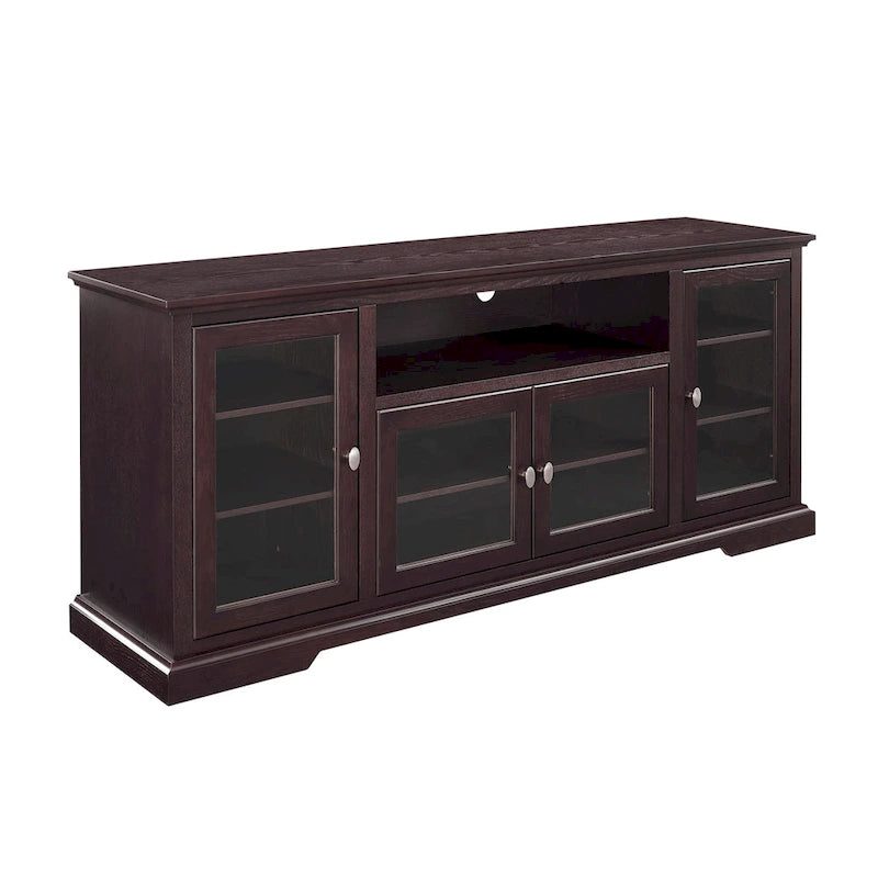 70-Inch Highboy TV Stand with Glass Doors & Cable Management, Espresso Finish, Fits TVs up to 80"