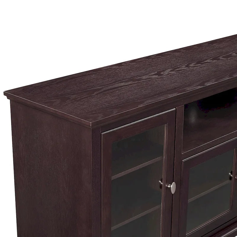 70-Inch Highboy TV Stand with Glass Doors & Cable Management, Espresso Finish, Fits TVs up to 80"