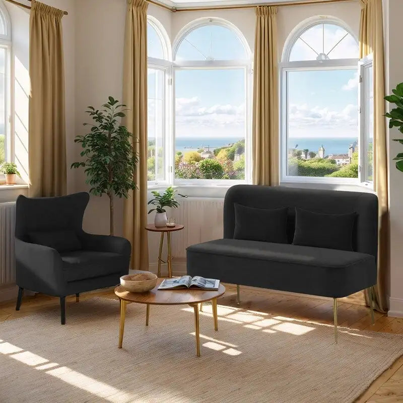 2-Piece Modern Velvet Living Room Set – Armchair & Double Cushion Couch
