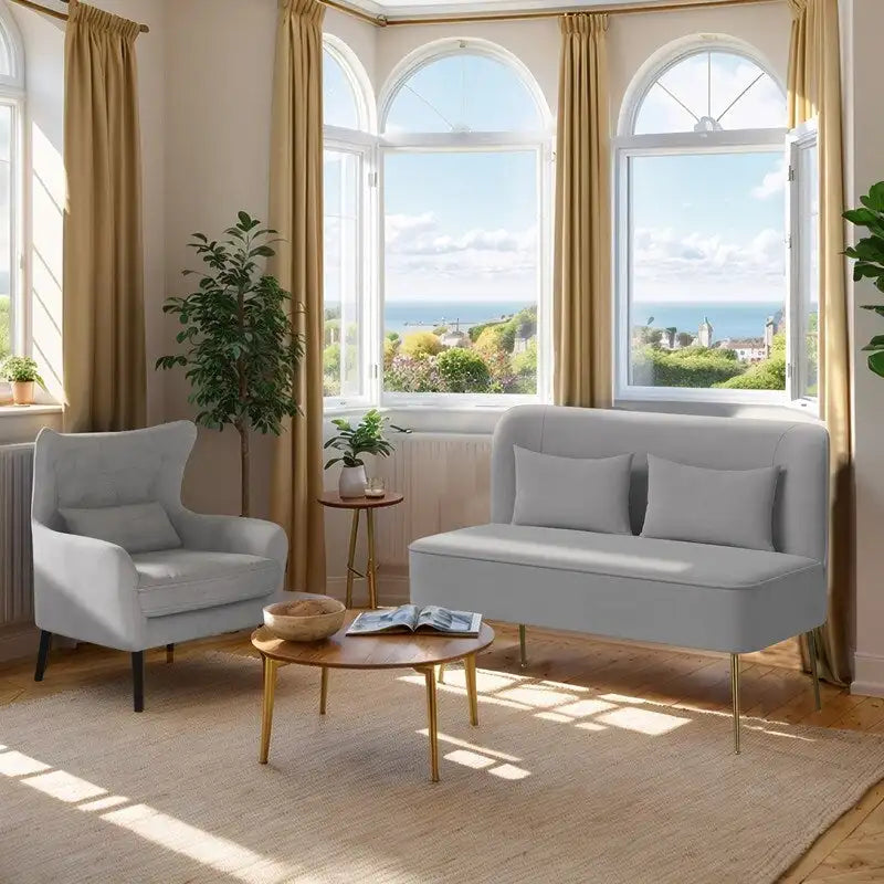 2-Piece Modern Velvet Living Room Set – Armchair & Double Cushion Couch