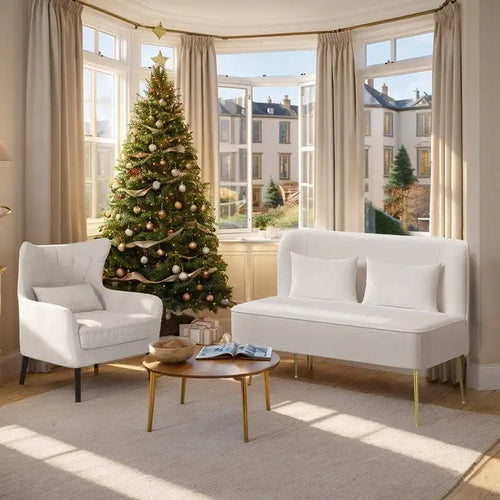 2-Piece Modern Velvet Living Room Set – Armchair & Double Cushion Couch