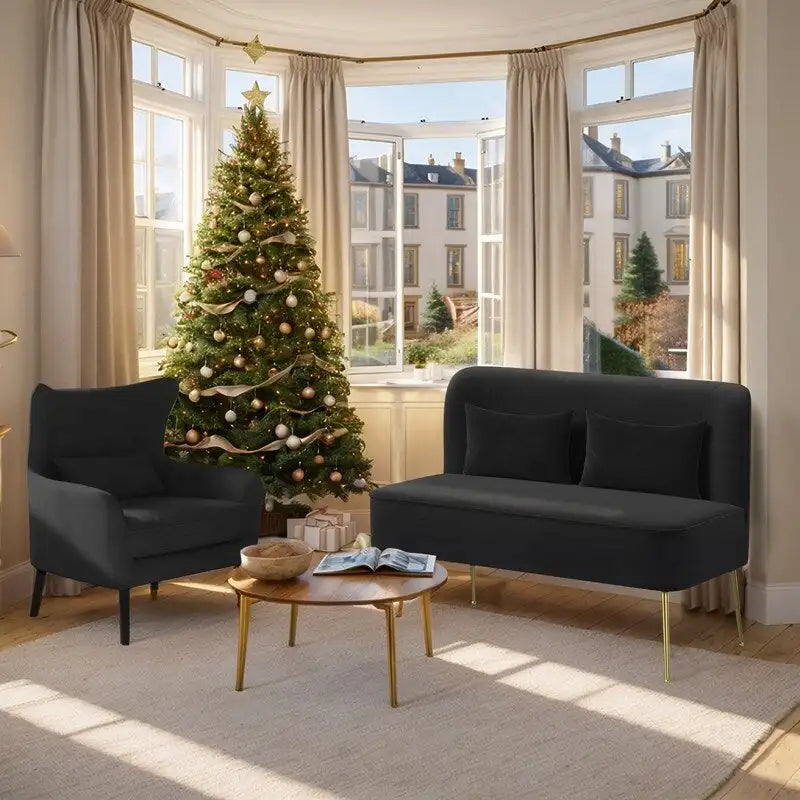 2-Piece Modern Velvet Living Room Set – Armchair & Double Cushion Couch