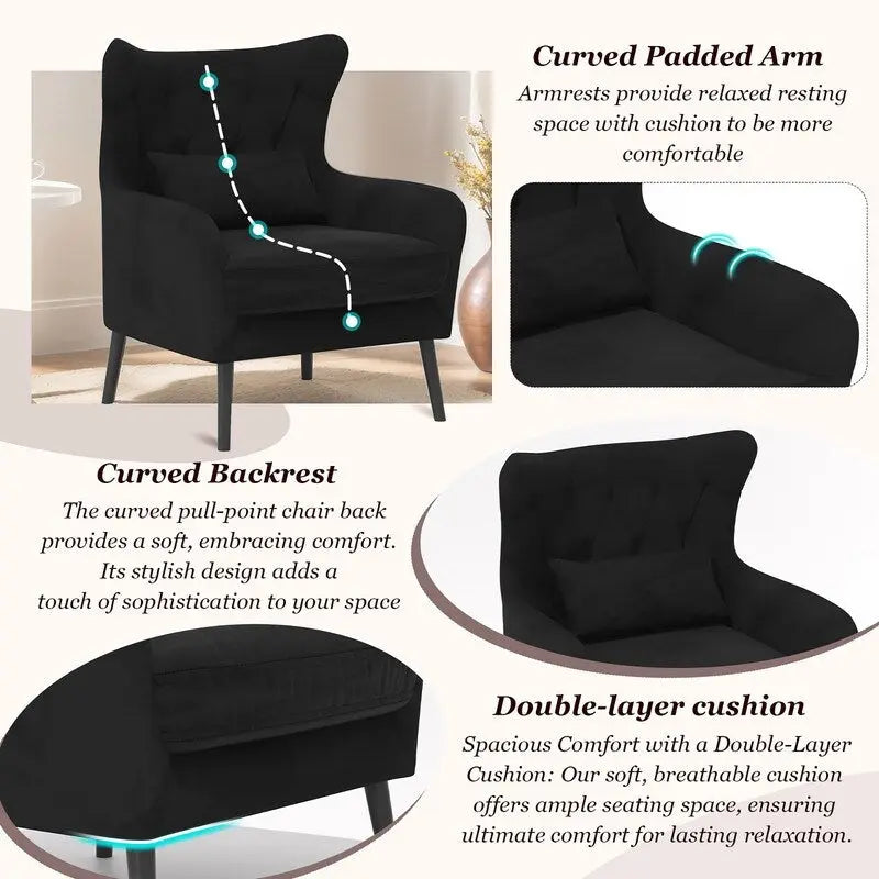 2-Piece Modern Velvet Living Room Set – Armchair & Double Cushion Couch