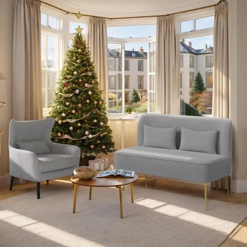 2-Piece Modern Velvet Living Room Set – Armchair & Double Cushion Couch