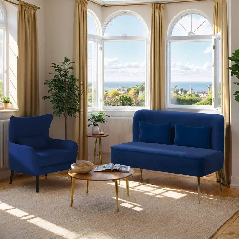 2-Piece Modern Velvet Living Room Set – Armchair & Double Cushion Couch