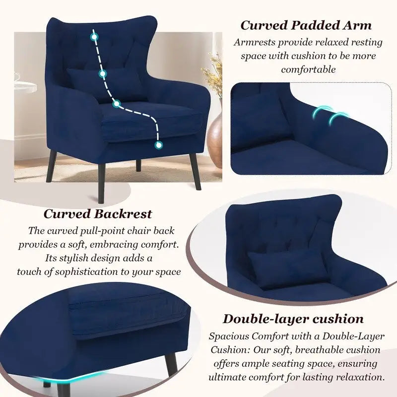 2-Piece Modern Velvet Living Room Set – Armchair & Double Cushion Couch