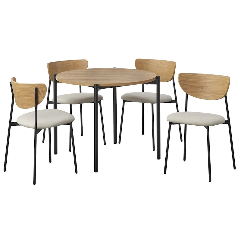 3-Piece Modern Round Dining Set – 37-Inch Two-Tone Table with Upholstered Chairs, Light Oak