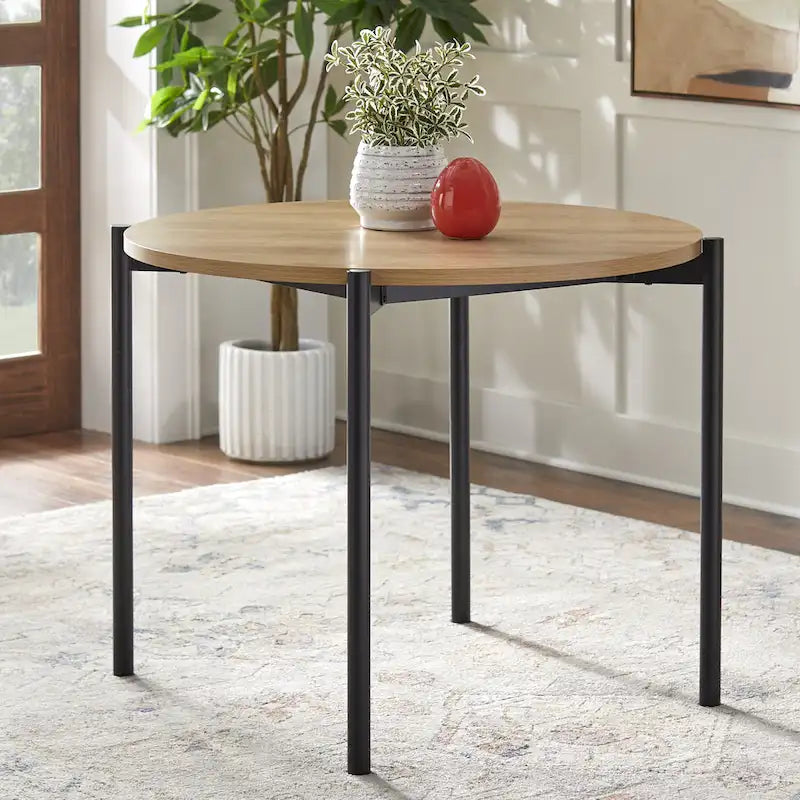 3-Piece Modern Round Dining Set – 37-Inch Two-Tone Table with Upholstered Chairs, Light Oak