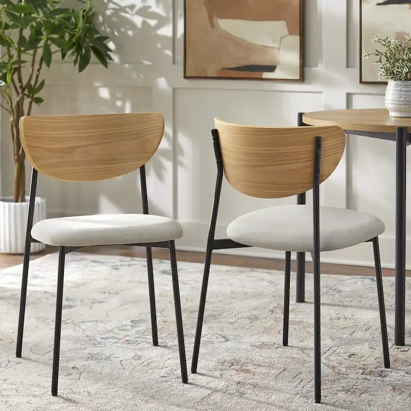 3-Piece Modern Round Dining Set – 37-Inch Two-Tone Table with Upholstered Chairs, Light Oak