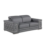 71" Gray & Silver Genuine Leather Loveseat, Modern 2-Seat Sofa with Cushioned Seating
