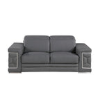 71" Gray & Silver Genuine Leather Loveseat, Modern 2-Seat Sofa with Cushioned Seating