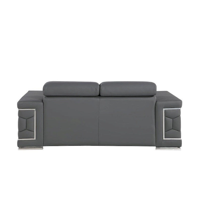 71" Gray & Silver Genuine Leather Loveseat, Modern 2-Seat Sofa with Cushioned Seating