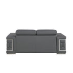 71" Gray & Silver Genuine Leather Loveseat, Modern 2-Seat Sofa with Cushioned Seating