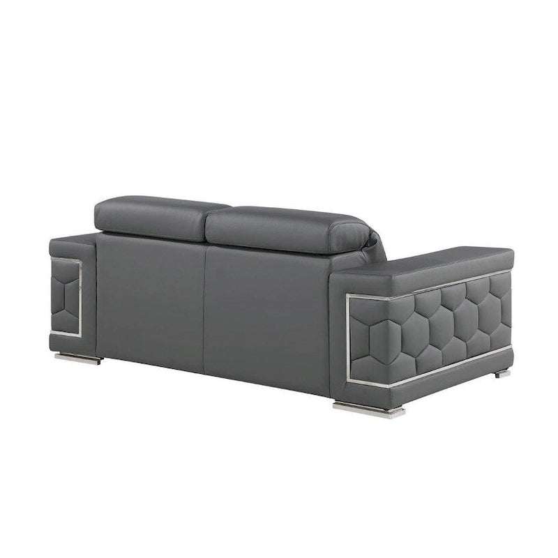 71" Gray & Silver Genuine Leather Loveseat, Modern 2-Seat Sofa with Cushioned Seating