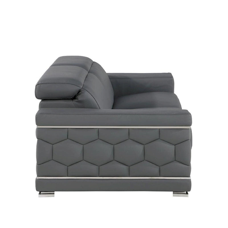 71" Gray & Silver Genuine Leather Loveseat, Modern 2-Seat Sofa with Cushioned Seating
