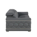 71" Gray & Silver Genuine Leather Loveseat, Modern 2-Seat Sofa with Cushioned Seating