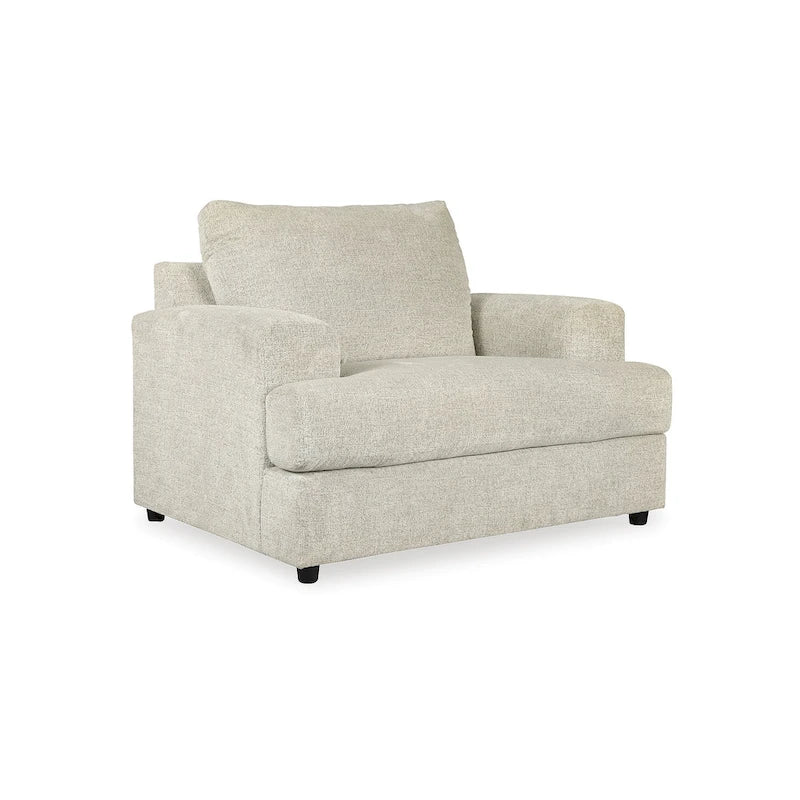 Beige Chenille Oversized Chair & Ottoman Set, 2-Piece Contemporary Upholstery, 52"W x 40"D x 39"H