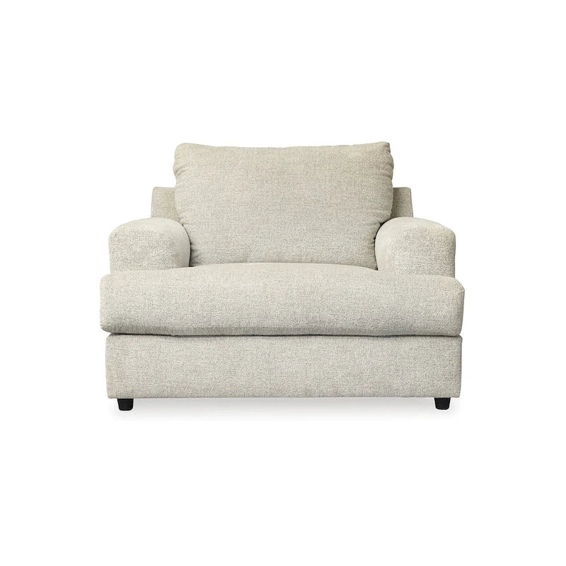Beige Chenille Oversized Chair & Ottoman Set, 2-Piece Contemporary Upholstery, 52"W x 40"D x 39"H