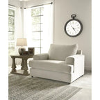 Beige Chenille Oversized Chair & Ottoman Set, 2-Piece Contemporary Upholstery, 52"W x 40"D x 39"H