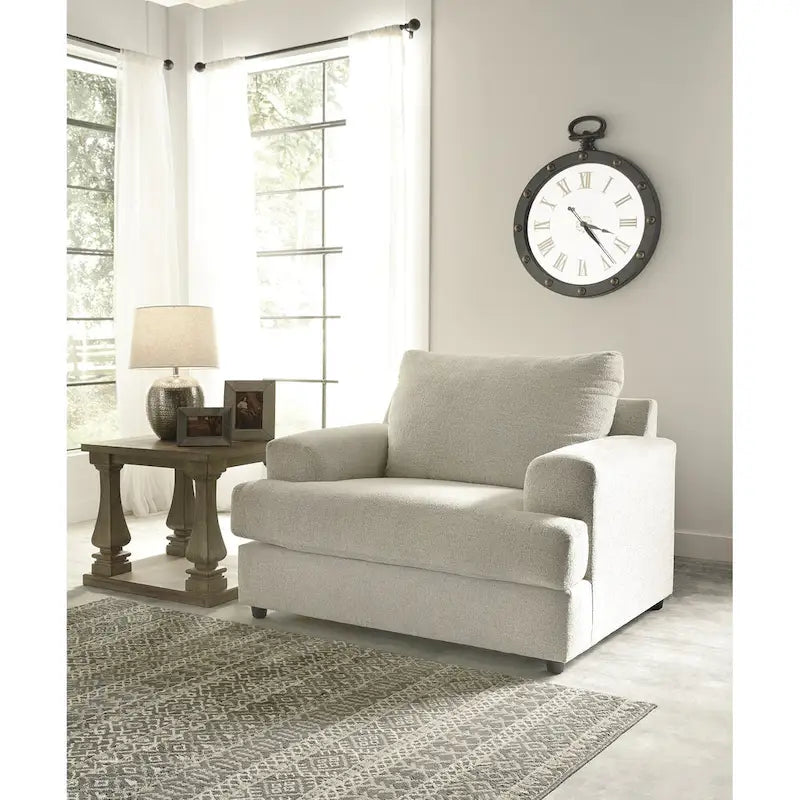 Beige Chenille Oversized Chair & Ottoman Set, 2-Piece Contemporary Upholstery, 52"W x 40"D x 39"H
