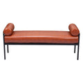 56-Inch Faux Leather Upholstered Bench with Steel Legs – Modern Minimalist, Cognac Brown
