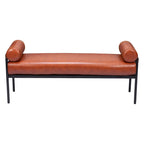 56-Inch Faux Leather Upholstered Bench with Steel Legs – Modern Minimalist, Cognac Brown