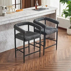 Modern Boucle Bar Stools Set of 2,Counter Height with Metal Frame & Armrests for Kitchen Island, Dining Room