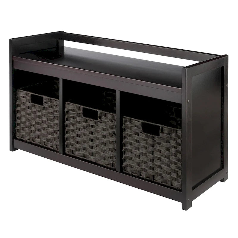 4 Pc Storage Bench 3 Foldable Woven Baskets 37.5 Espresso Chocolate
