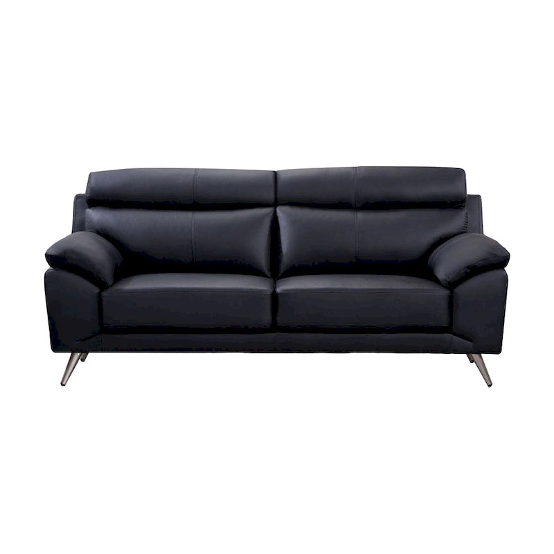 Justin Sofa, Black Top Grain Leather, Foam Cushions, Steel Legs, 80 Inch