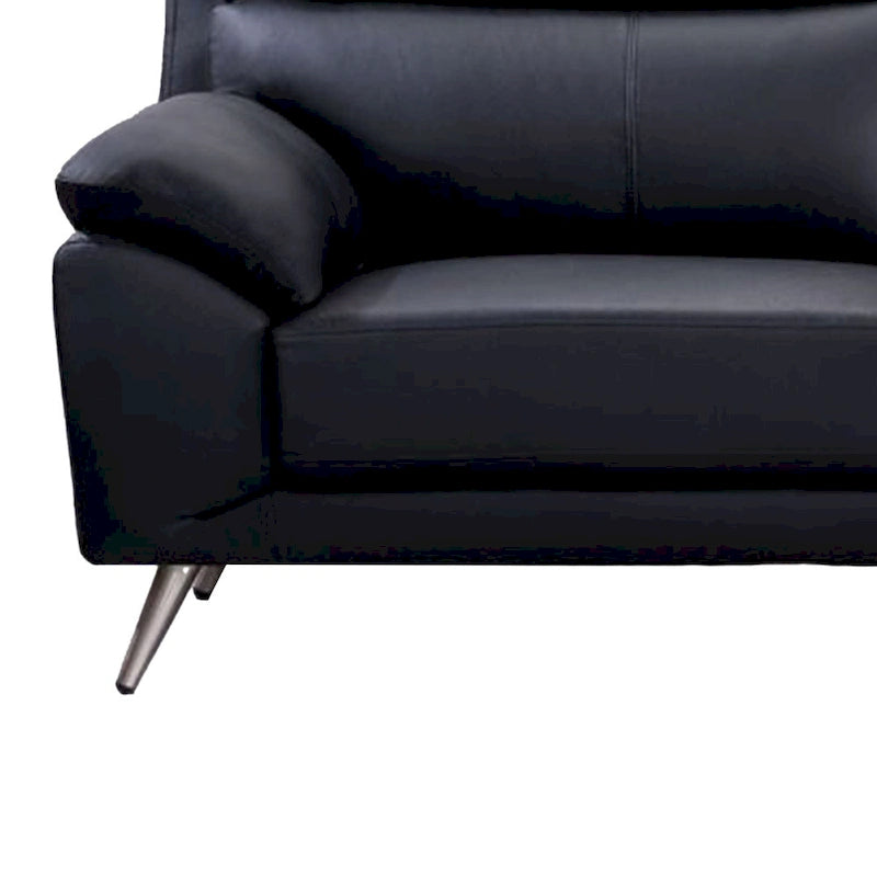 Justin Sofa, Black Top Grain Leather, Foam Cushions, Steel Legs, 80 Inch