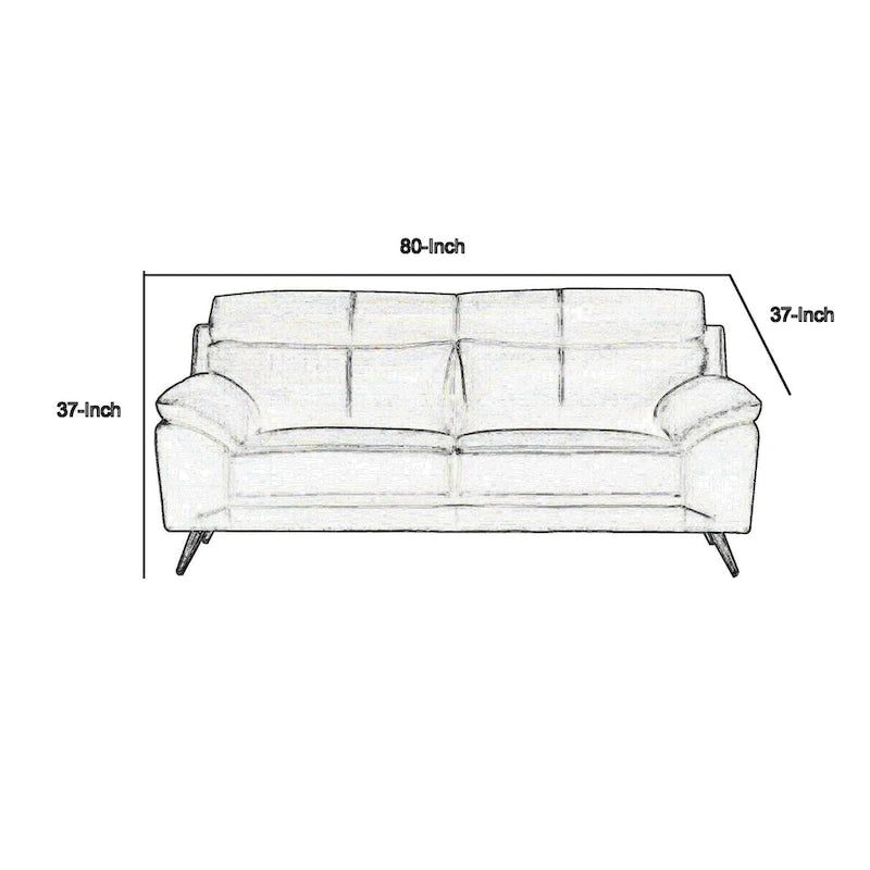 Justin Sofa, Black Top Grain Leather, Foam Cushions, Steel Legs, 80 Inch