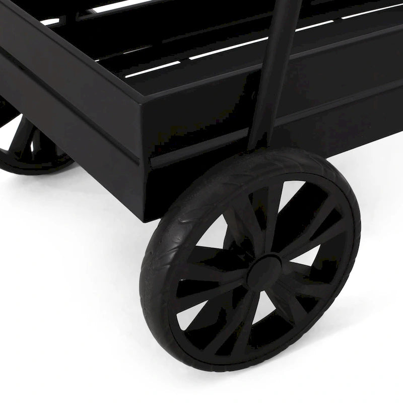 Modern Industrial Bar Cart with Iron Frame, Wheelbarrow-Inspired Design, Wine Bottle Holders and Mobile Rolling Wheels