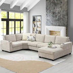 U-Shaped Chenille Sectional Sofa with Cup Holders on Armrests – Corner Couch Set