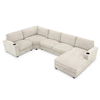 U-Shaped Chenille Sectional Sofa with Cup Holders on Armrests – Corner Couch Set