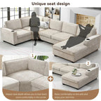 U-Shaped Chenille Sectional Sofa with Cup Holders on Armrests – Corner Couch Set