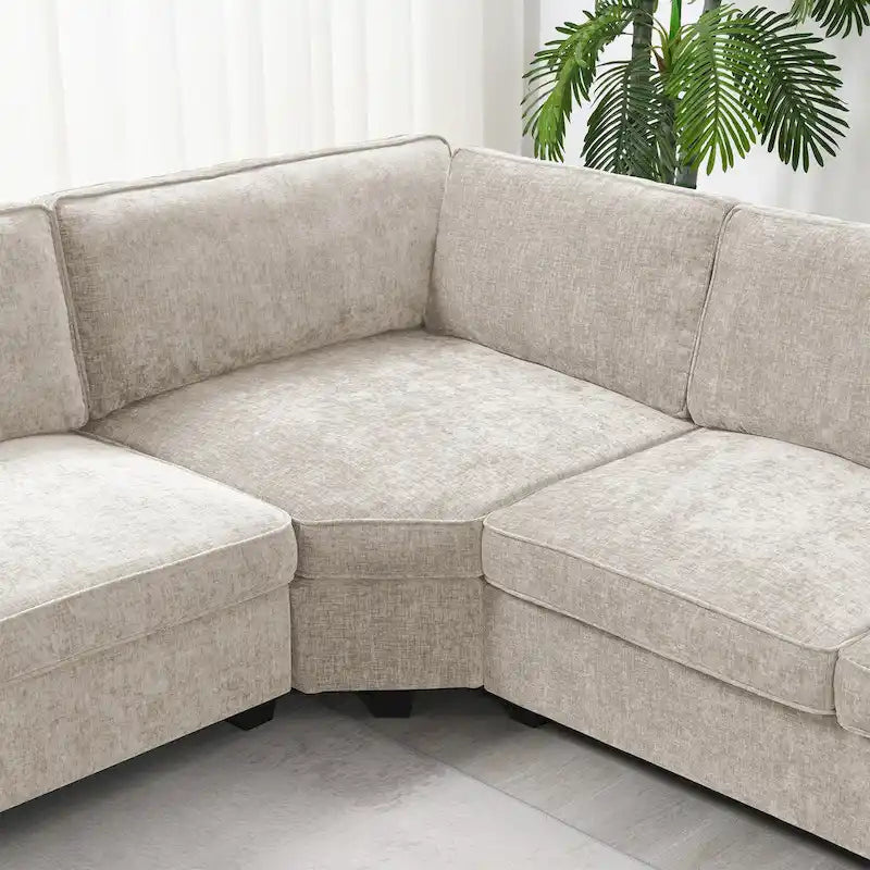 U-Shaped Chenille Sectional Sofa with Cup Holders on Armrests – Corner Couch Set