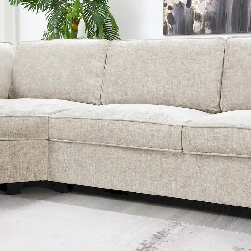 U-Shaped Chenille Sectional Sofa with Cup Holders on Armrests – Corner Couch Set
