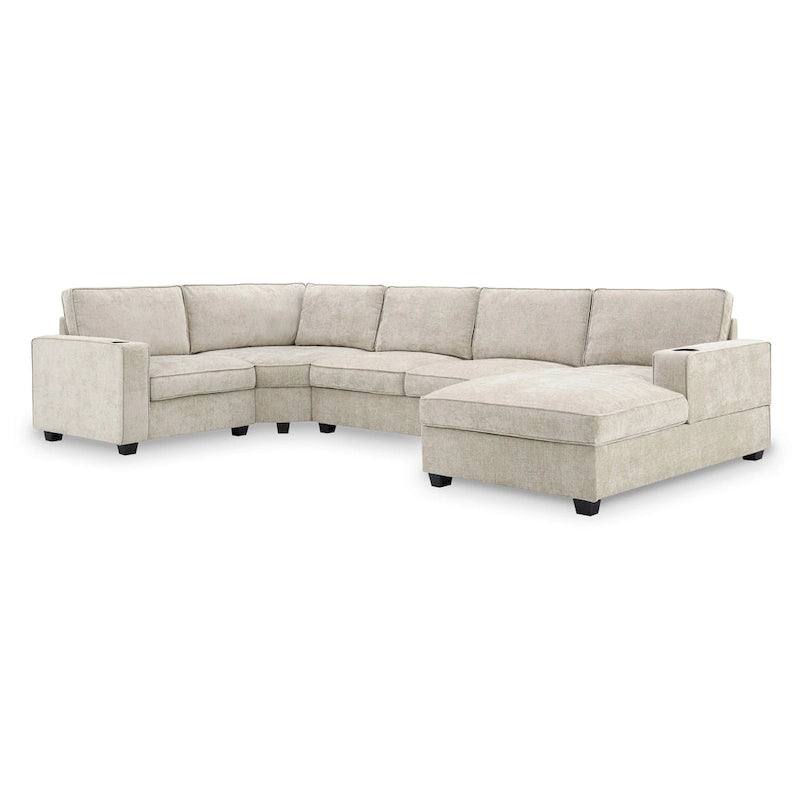 U-Shaped Chenille Sectional Sofa with Cup Holders on Armrests – Corner Couch Set