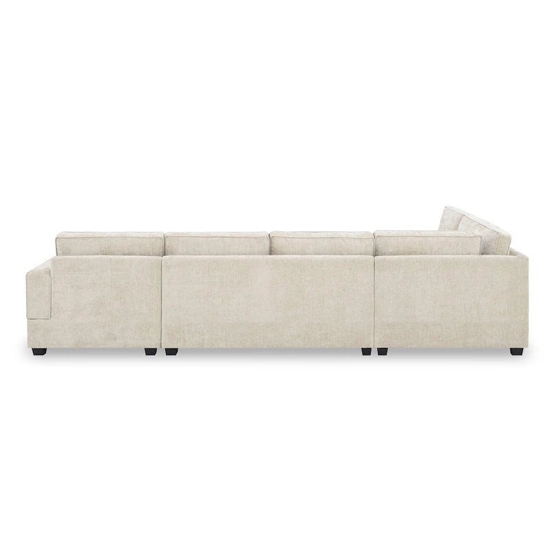 U-Shaped Chenille Sectional Sofa with Cup Holders on Armrests – Corner Couch Set