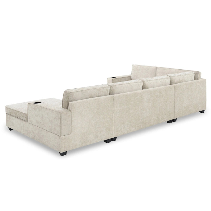 U-Shaped Chenille Sectional Sofa with Cup Holders on Armrests – Corner Couch Set