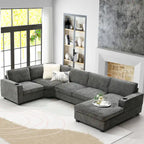 U-Shaped Chenille Sectional Sofa with Cup Holders on Armrests – Corner Couch Set