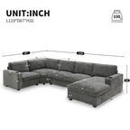 U-Shaped Chenille Sectional Sofa with Cup Holders on Armrests – Corner Couch Set