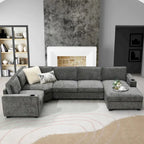 U-Shaped Chenille Sectional Sofa with Cup Holders on Armrests – Corner Couch Set