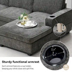U-Shaped Chenille Sectional Sofa with Cup Holders on Armrests – Corner Couch Set