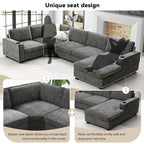 U-Shaped Chenille Sectional Sofa with Cup Holders on Armrests – Corner Couch Set