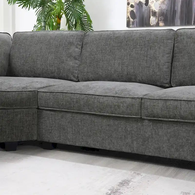 U-Shaped Chenille Sectional Sofa with Cup Holders on Armrests – Corner Couch Set