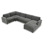 U-Shaped Chenille Sectional Sofa with Cup Holders on Armrests – Corner Couch Set